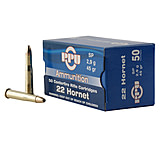 PPU Standard Rifle .22 Hornet 45 Grain Soft Point Brass Cased Rifle Ammo, 50 Rounds, PP22H