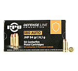 Image of PPU Defense .380 ACP 94 Grain Jacketed Hollow Point Brass Cased Pistol Ammunition