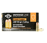 PPU Defense 9mm Luger 115 Grain Jacketed Hollow Point Brass Cased Pistol Ammunition