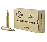 PPU 5.56x45mm NATO 62 grain Green Tipped Full Metal Jacket Boat Tail (FMJBT) Brass Cased Centerfire Rifle Ammunition