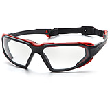 Image of Pyramex Highlander Safety Glasses - Clear Anti-Fog Lens, Black-Red Frame