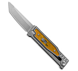 Image of Reate Knives Reate EXO-M Tanto Gravity Knife Titanium/Amber Ultem Satin ELMAX F923AB18
