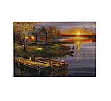 Image of River's Edge 24" X 16" LED Wall Art Autumn Lake Cabin 1781