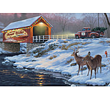 Image of River's Edge Rivers Edge Led Wrapped Canvas Art 24"x16" Boat Rides W/deer