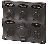 Image of SeaSense 5 Gang Toggle Switch Panel with 12-Volt Outlet