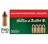 Sellier &amp; Bellot 380 Auto/9mm Browning Court 92 Grain Full Metal Jacket Brass Cased Pistol Ammunition