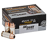 SIG SAUER V-Crown Ammo .45 ACP 185 grain Jacketed Hollow Point Brass Cased Centerfire Pistol Ammunition