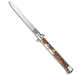 Image of SKM 13 Italian Stiletto Automatic Knife Stag Horn 5.7 Satin Flat 23DA91C3
