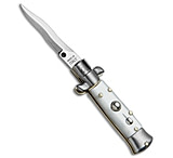 Image of SKM 4.5 Italian Mini Stiletto Automatic Knife White Acrylic 2 Satin Kris 55BF0731