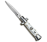 Image of SKM 4.5 Italian Mini Stiletto Automatic Knife White Pearlex Bayonet 70DF6D89