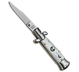 Image of SKM 4.5 Italian Mini Stiletto Clip Point Automatic Knife White Pearlex 3B848538