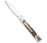 Image of SKM 7.75 Slimline Lever Lock Automatic Knife Stag Horn 3.2 Satin Flat 588F7FBC