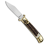 Image of SKM 8 Lever Lock Italian Auto Stag Bone w/ Brass Bolster 3.2 Polish C10B7DED