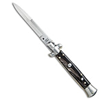 Image of SKM 9 Italian Stiletto Automatic Knife Dark Horn 4 Satin Bayonet 8E37CE11