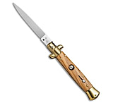 Image of SKM AB 9 Italian Stiletto Automatic Knife Brass/Olive Wood 4 Satin Flat B24F0492