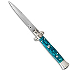 Image of SKM AB 9 Italian Stiletto Automatic Knife Turquoise Acrylic 3.8 Satin Bayo A00D2F94