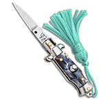 Image of SKM Italian Stiletto Keychain Automatic Knife Marble/Teal 1.125 Satin 3323DC4E