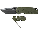Smiths Campaign Folding Knife, 2.78in, 420 Stainless Steel, Black Stonewash, Tanto Blade, G10 Handle, PP1-Mini Tactical Sharpener, OD Green, 50999