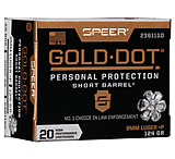 Speer Gold Dot 9 mm +P 124 Grain Gold Dot Hollow Point Short Barrel Centerfire Pistol Ammo, 20 Rounds, 23611GD