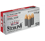 Image of Sterling 9mm Luger 115 Grain Full Metal Jacket FMJ Steel Cased Pistol Ammunition