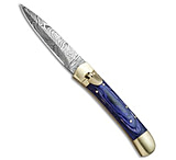 Image of Super Knife 9 Leverlock Dagger Automatic Stiletto Knife Blue Wood 3.8 Damascus 8CC1005B