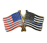 Image of Thin Blue Line American Flag And American Flag Pin