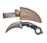 Image of Titan International Knives Damascus Karambit w/ Black Canvas Micarta Scales - Double Edge Karambit