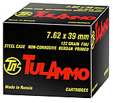 TulAmmo 7.62x39mm 122 Grain Full Metal Jacket FMJ Steel Cased Centerfire Rifle Ammunition
