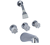 Image of Valterra Brass Three Handle 8in Tub/Shower Faucet With Shower Head Kit Chrome