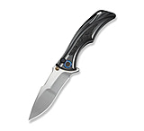 Image of We Knife Co Ltd Tighe Down Flipper &amp; Thumb Stud &amp; Button Lock Knife Polished Gray Orange Peel Textured Titanium Integral Handle With Rose Carbon Fiber Inlay