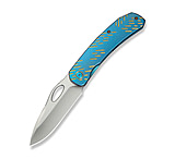 Image of We Knife Co Ltd Weknife Inmate Front Flipper &amp; Thumb Hole Knife Blue Titanium Handle With Golden Raindrops 3.7inch Satin Finished Cpm 20cv Blade