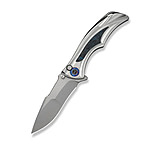 Image of We Knife Co Ltd Weknife Tighe Down Flipper &amp; Thumb Stud &amp; Button Lock Knife Gray Titanium Integral Handle With Black &amp; Blue Carbon Fiber Inlay