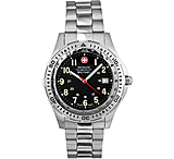 Image of Wenger Battalion Pilot Men's Swiss Military Stainless Steel Watch - Black Dial w/ Stainless Steel Bracelet 72198