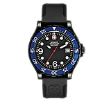 Image of Wenger Mens Ranger Swiss Military Watch - Blue Bezel, Black Dial, Black Rubber Strap 70908