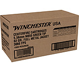 Winchester USA 5.56x45mm NATO 62 grain Green Tip M855 Full Metal Jacket Boat Tail FMJBT Brass Centerfire Rifle Ammunition
