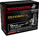 Image of Winchester Defender 9 mm Luger +P 147 Grain Bonded Jacketed Hollow Point Centerfire Pistol Ammunition