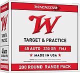 Winchester USA Handgun .45 ACP 230 grain Full Metal Jacket Brass Cased Centerfire Pistol Ammunition