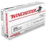 Winchester USA Handgun .25 ACP 50 grain Full Metal Jacket Centerfire Pistol Ammo, 50 Rounds, Q4203
