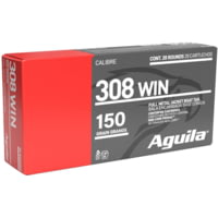 Aguila Ammunition 308 Win 150 Grain Full Metal Jacket Boat Tail Brass Case Rifle Ammunition