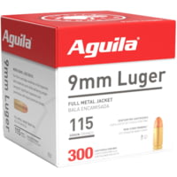 Aguila Ammunition 9mm Luger 115 Grain Full Metal Jacket Brass Cased Pistol Ammunition