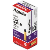 Aguila Ammunition Colibri .22LR 420fps. 20 Grain Lead Round Nose Brass Case Ammunition