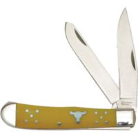 American Buffalo Knife Abkt Cattlemans Cutlery 3.25" Yellow Handle Trapper 2-blade