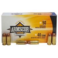 Armscor Precision Inc Copper Plated 40 S&amp;W 180 Grain Full Metal Jacket Brass Cased Pistol Ammunition