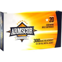 Armscor Precision Inc USA .300 AAC Blackout 147 Grain Full Metal Jacket Brass Cased Rifle Ammunition