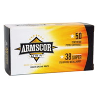 Armscor Precision Inc USA .38 Super 125 Grain Full Metal Jacket Brass Cased Pistol Ammunition