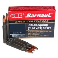 BarnauL .30-06 Springfield 168 Grain Soft Point Boat-Tail Steel Cased Centerfire Rifle Ammunition
