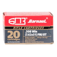BarnauL .308 Winchester 168 Grain Full Metal Jacket Boat-Tail Steel Cased Centerfire Rifle Ammunition
