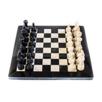 Battling Blades Large Marble Black And White Coral Chess Set With Chess Pieces White Coral 16in Border