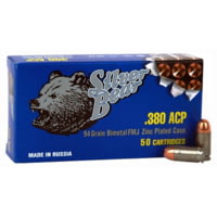 Bear Ammunition Silver Bear .380acp 94gr. Fmj-rn Zinc Plated Case 50-pk