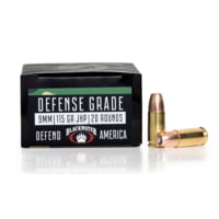 Blackwater Ammunition Defense Grade 9mm 115 Grain Jacketed Hollow Point Brass Cased Pistol Ammunition